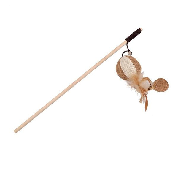 

cartoon pet cat teaser toys feather wood rod mouse toy with mini bell catcher wooden stick interactive