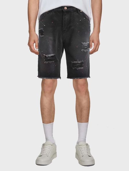 

mens fashion denim pants rompers ripped jeans mid length denim hole strappy shorts skinny male jeans, Blue