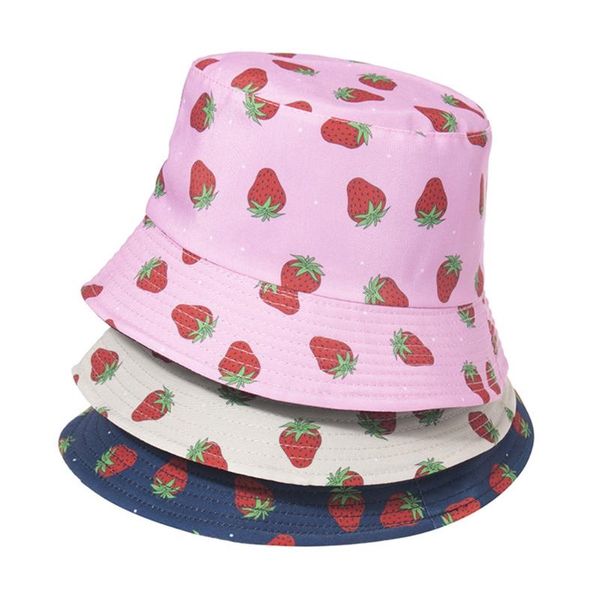 

wide brim hats q1qa reversible double sided bucket hat sweet strawberry fruit printed outdoor sunscreen foldable panama fisherman cap, Blue;gray