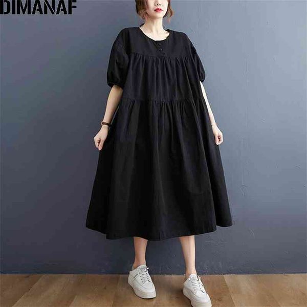 

plus size summer dress sundress women vestidos fashion lady cotton shirt casual clothing solid pleated black 210531, Black;gray