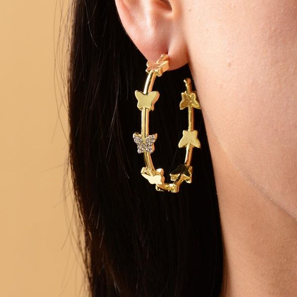 

hoop & huggie fashion delicate butterfly earrings cute crystal animal big for woman girl wedding wholesale jewelry gift, Golden;silver