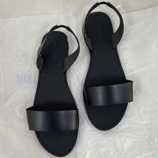

sandals for women 2021 good quality leather summer shoes woman flat with simple style back strap brand ladies shallow footwear y0721, Black