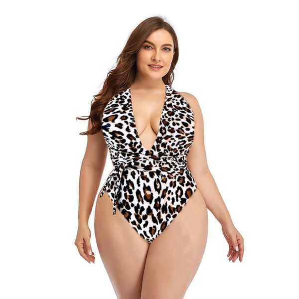 

one-piece suits 3xxl leopard swimming suit for women high waist one piece swimsuit deep v neck swimwear backless bathing plus size
