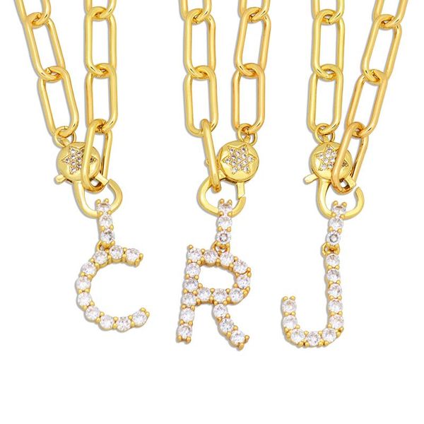 

pendant necklaces diy initial name necklace for women zirconia star shape buckle chunky chain jewelry cz fashion alphabet collar, Silver
