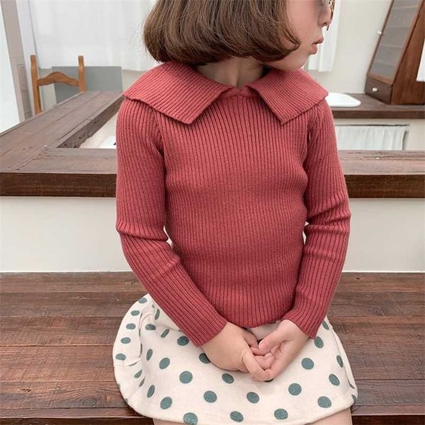 

autumn winter girl knitting coat kids baby cardigan jumper girls sweaters turn down collar jacket children's clothing 211201, Blue