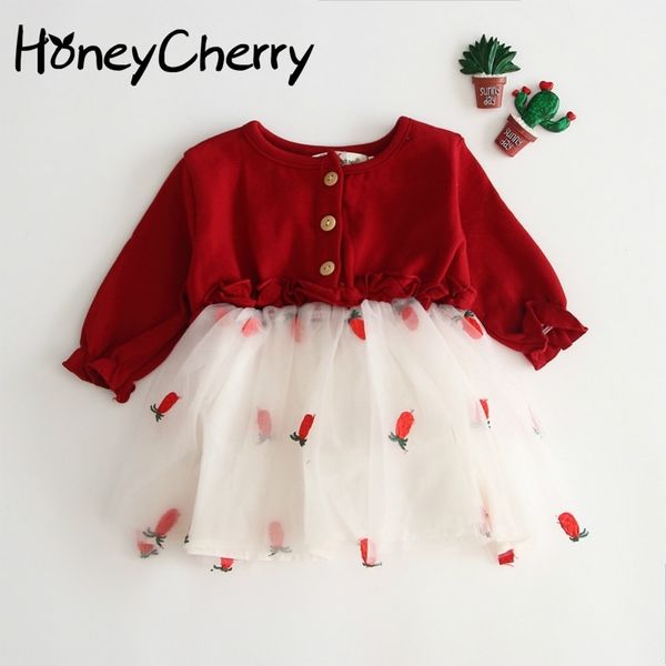 Baby Mädchen Kleider Party und Hochzeit Kinder'infant Prinzessin Koreanisches Rotes Kleid Geburtstagskleidung für Mädchen Kleine Kleidung 210515