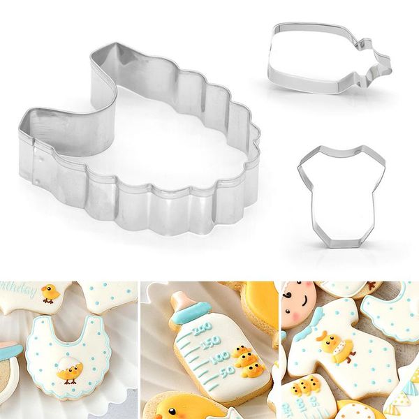 

baking moulds stainless steel cookie cutter fondant molds baby bottle bib cloth shape supplies f2