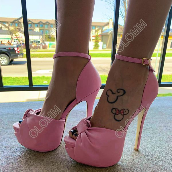 Olomm 2023 Handmade Women Platform Sandals Torthle Strap Steletto Heel Peep Toe Belas sapatos de festa vermelha negra preta Tamanho 35 47 52