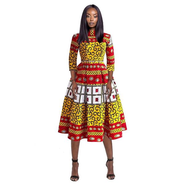 

ethnic clothing 2021 polyester spring summer dress ladies african 4 colors elegant dashiki print dresses for women robe africa, Red