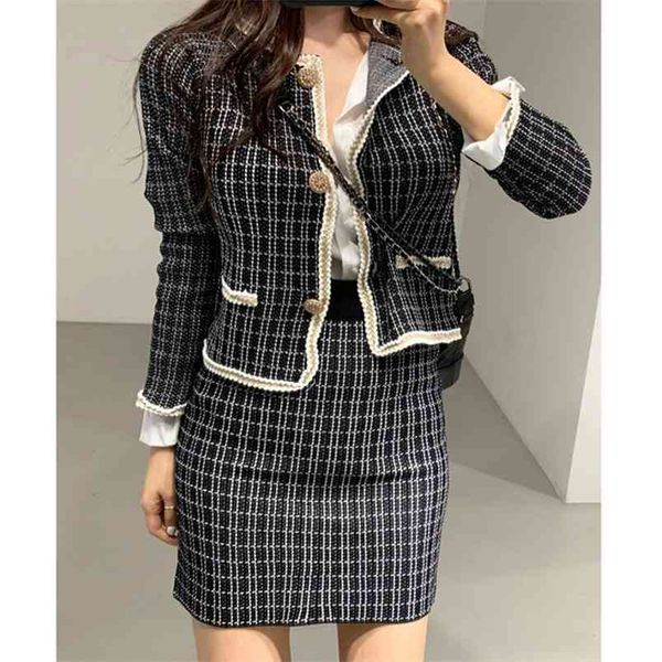 

spring autumn women's coat korean retro style plaid short long sleeve slim and thin female s 210506, White