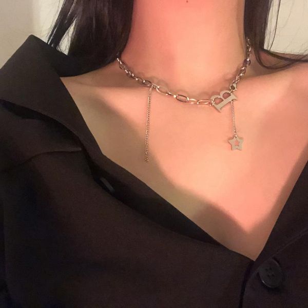 

chains b letter necklace for women 2021 vintage style clavicle chain choker men's long neck punk jewelry wholesale, Silver