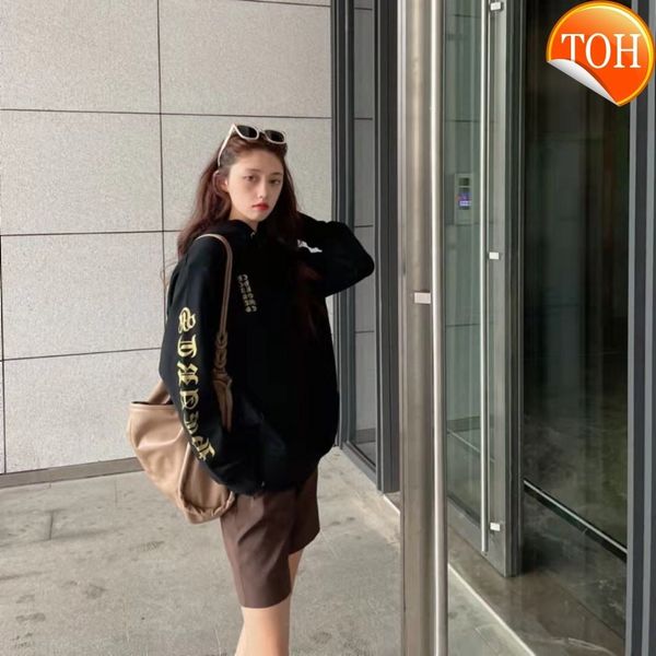 

correct version ~21s autumn and winter new crojia sanskrit cross flower arm ch bronzing flash powder hoodie tide, Black