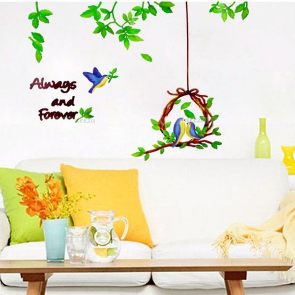 Folha Verde Filial Adorável Pássaros Ninho Adesivos De Parede Decalques Para Casa Decoração Livingroom Quarto Meninos Meninas Decoração Decoração Adesivos Murais 210420