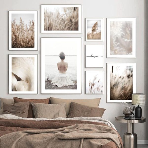 

seaside girl back view reed grass mushroom coral wall art prints canvas painting nordic poster decor pictures for living room paintings