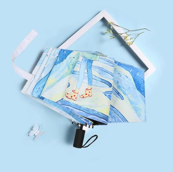 

umbrellas vintage blue series rain umbrella sea dolphin three folding girl durable portable automatic gear