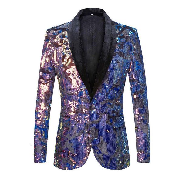 

men's suits & blazers shiny year party map blue purple velvet sequined casual suit jacket dj singer shining prom costume, White;black