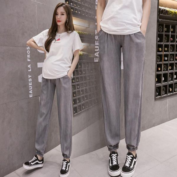 

maternity bottoms 2118# pants summer slimming jeans belly support elastic waist trousers, White