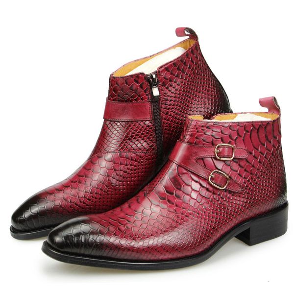 

dress shoes new fashion mens boots genuine cow leather ankle formal zipper work & safety snake print black and pink r