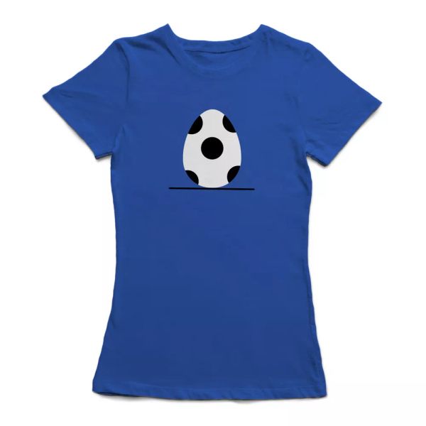 

black and white easter egg graphic women's royal blue t-shirt, White;black