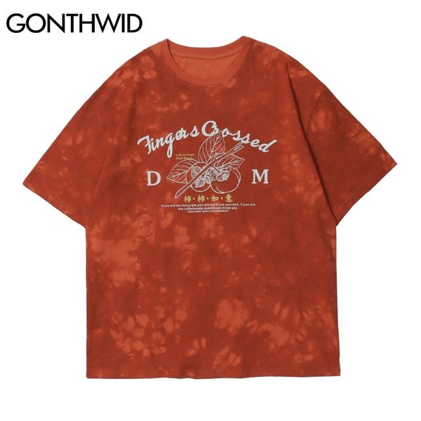 

t-shirts men fashion streetwear hip hop fruit print tie dye short sleeve tees cotton casual harajuku loose tshirts 210602, White;black