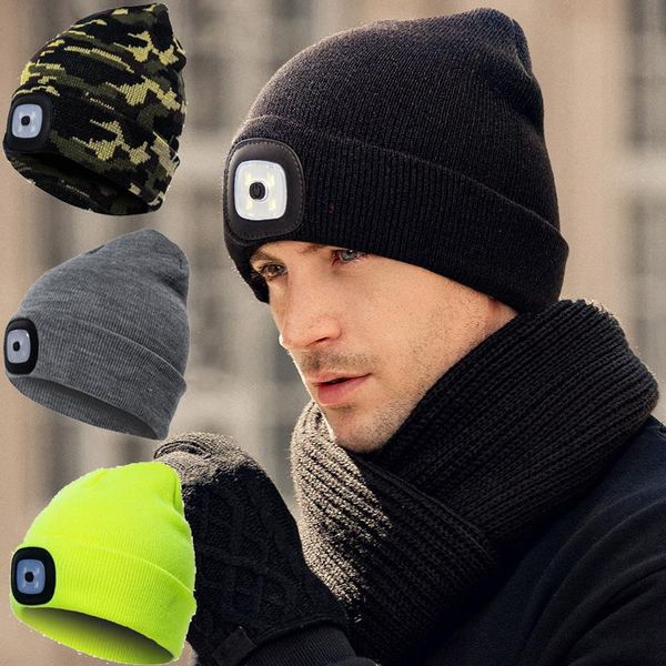 

outdoor hats flashligh hat led light knitted button battery fishing with lamp winter running camping hiking, Black;white