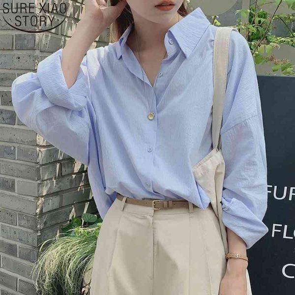 

vintage long women loose korean shirts and blouses fashion office lady shirt female spring blusas 12290 210417, White