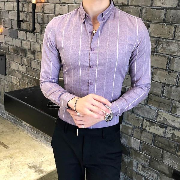 

spring and autumn men's striped business casual shirt fashion trend long sleeve shirts, White;black