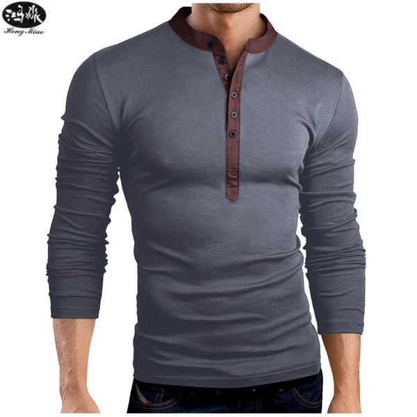 

hongmiao 2021 fashion men henley shirt tee long sleeve stylish slim fit sport t-shirt button placket casual t q running jerseys, Black;blue