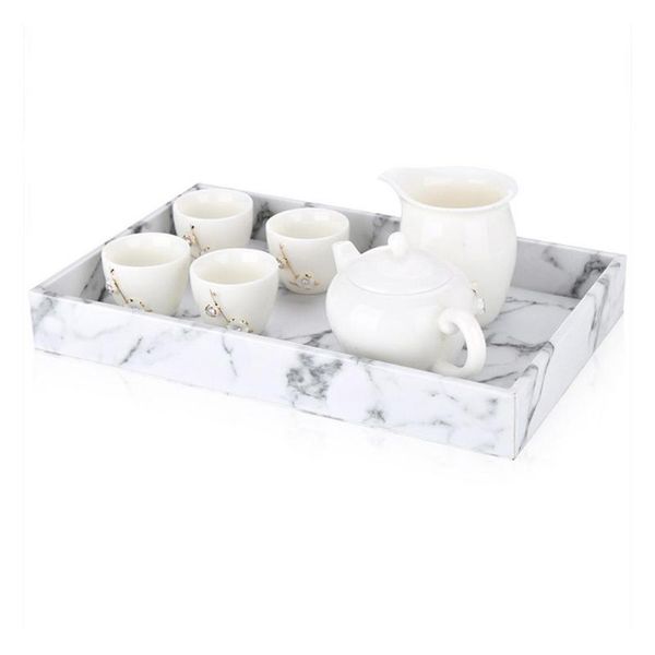 

dishes & plates nordic marble texture storage pu tray fruit teacup home box jewelry necklace display decoration 35a