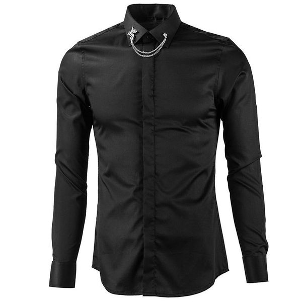 

tee shirt shirt men shirt luxury solid color long sleeve stylish slim non-iron mens party nightclub shirts man, White;black