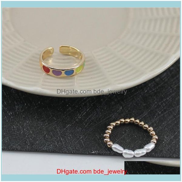 Jóias de casamentoWedding anéis 2 pcs bohemian arco-íris coração em forma de anel aberto kit elástico pérolas rin 066c drop entrega 2021 lms1g