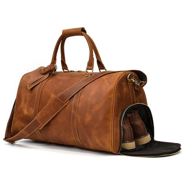 

duffel bags big capacity genuine leather business travel men real cowhide 55cm handbag casual large luggage weekend shoulder bag