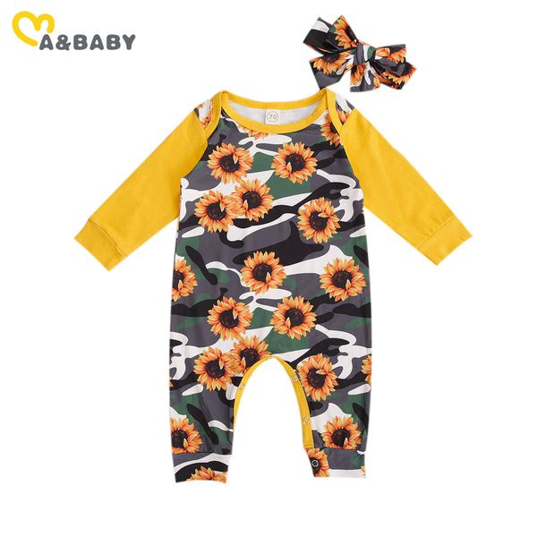 

0-24m autumn born infant baby boy girl flower romper long sleeve sunflower camo jumpsuit clothes 210515, Blue