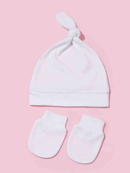 

baby knot decor beanie & gloves she01, Yellow