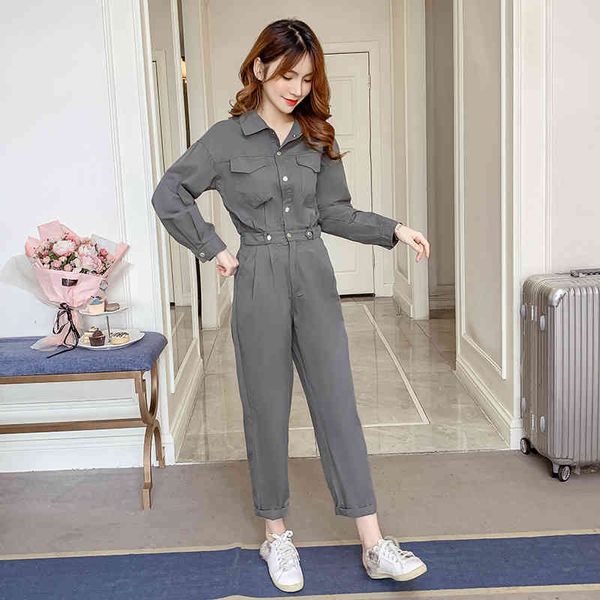 

workwear jumpsuit women's suit spring autumn playsuits stylish pants wide-legged high waist casual bodysuits 202j 210420, Black;white