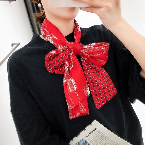 

scarves spring h family's silk simulation long scarf women's versatile double layer and autumn hair belt women, Blue;gray