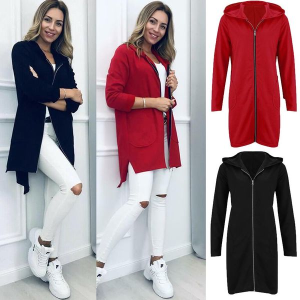 

women's hoodies & sweatshirts autumn winter coat women 2021 fashion casual long jacket with hooded zipper outwear plus size jumper, Black
