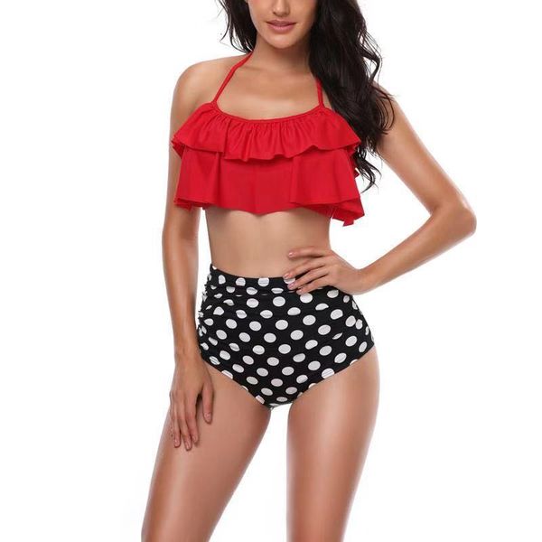 

2021 swimsuit printed leav slim bikini, Red;black