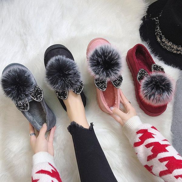 

boots fashion wild snow nice winter peas shoes korean ears sweet flat velvet warm women cotton bare boot, Black