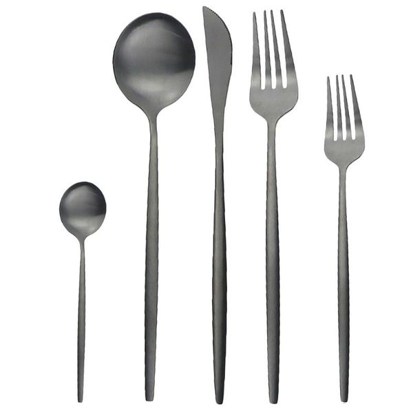 

dinnerware sets 5pcs black flatware knife fork spoon silverware set 304 stainless steel western matte gold cutlery dessert