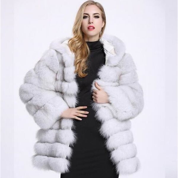 

selling fluffy imitation fur coat splicing hooded artificial 211207, Black