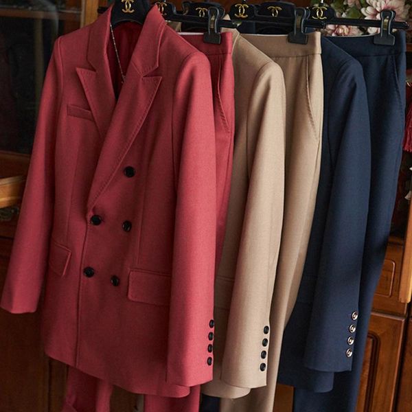 

women's two piece pants suit jacket + 2021 autumn and winter temperament two-piece, White