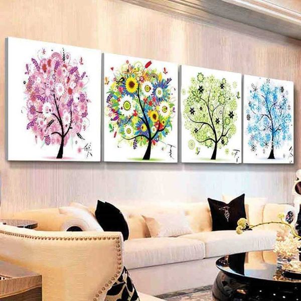 4 Sets 5D DIY Special Shaped Full Art Different Shape 4 Seasons Diamond Drawing Tree Cross Stitch Point Drill Painting