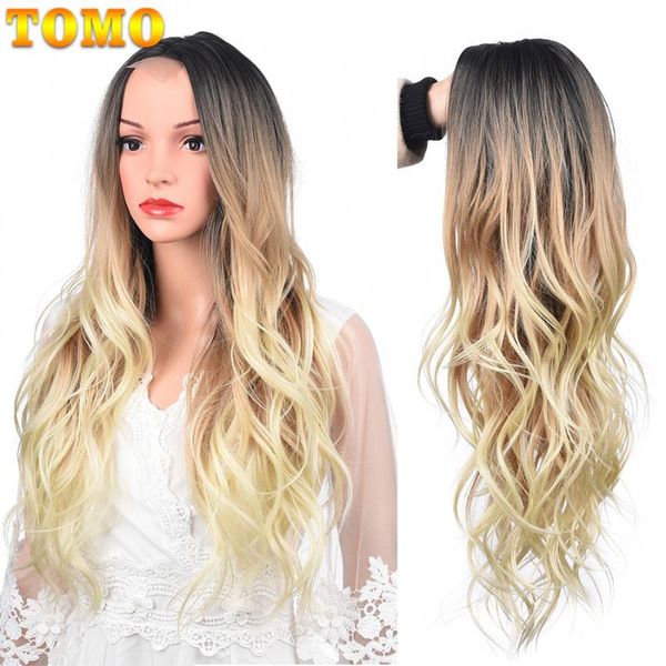 

synthetic wigs tomo brown blonde with lace long wavy wig loose wave cosplay colorful middle part for women daily party use, Black
