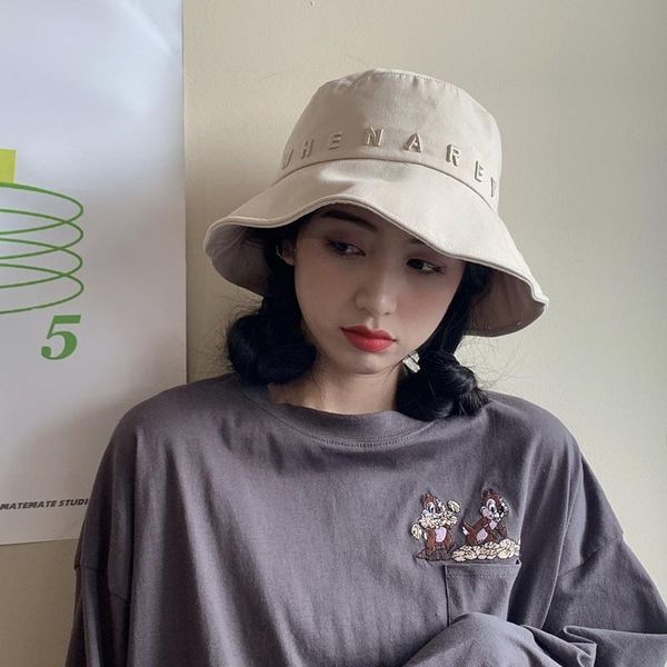 

wide brim hats japanese bucket hat women summer outdoor travel fishing sun bob cotton letter embroidery panama fisherman basin caps, Blue;gray