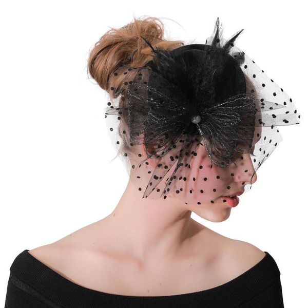 

stingy brim hats black dot fascinator for weddding ladies linen fedora women elegant hat vintage with bow m168, Blue;gray