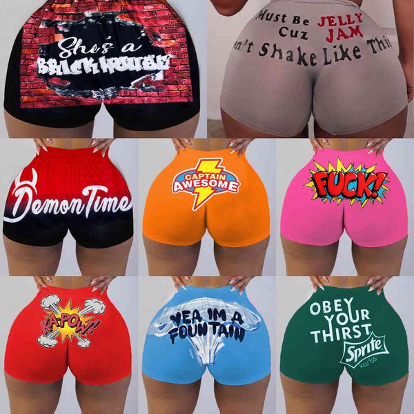 Sexy Women Shorts Pio Tamanho Calças apertadas Personalize Impressão Mini Calças curtas Calças de Yoga Padrão Bordado Padrão Fitness Skinny S-3XL