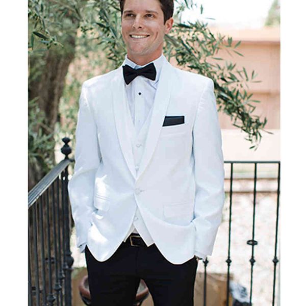 

men's suits & blazers white groom tuxedo for prom with black pants shawl lapel slim fit formal men male fashion costume waistcoat wa9e, White;black