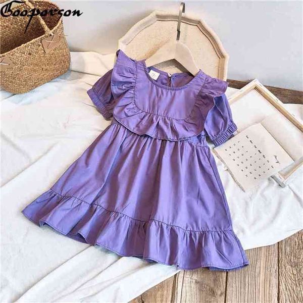 

gooporson summer fashion kids dresses for girls ruffle edge puff sleeve princess dress little girls party costume vestidos 210715, Red;yellow