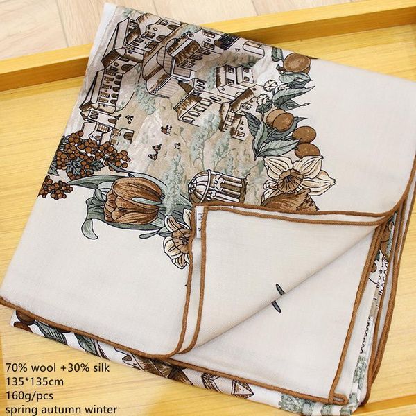 

scarves naizaiga 135cm big square 70%wool 30% silk blending orchard kingdom women brown warm scarf shawl , msk96, Blue;gray